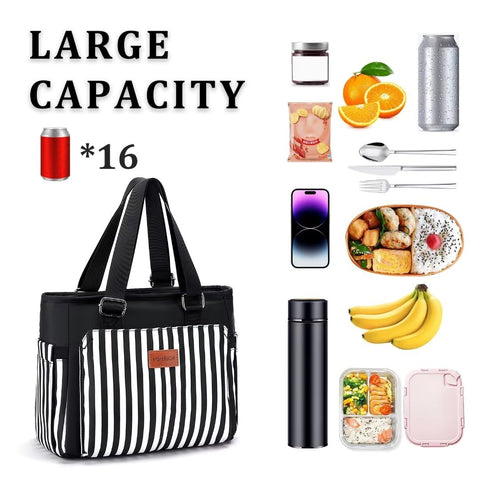 HSHRICH 12L capacity tote fits lunch boxes and beverages.