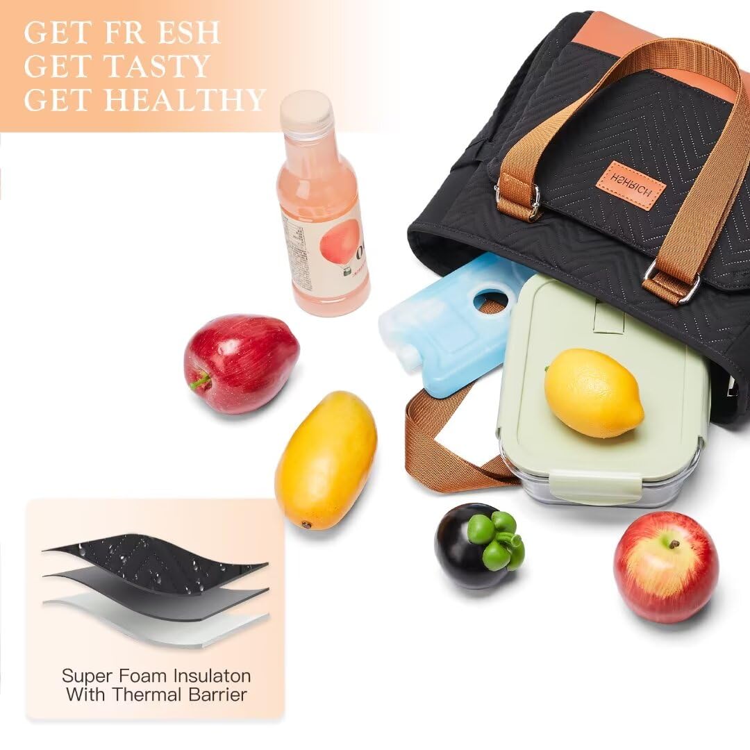 HSHRICH lunch bag with multi-compartments keeps food, utensils, and phone neatly separated