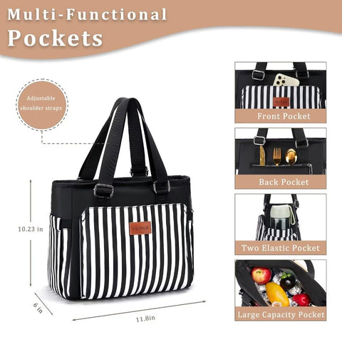 HSHRICH lunch bag side pockets organizing napkins, cutlery, and essentials.