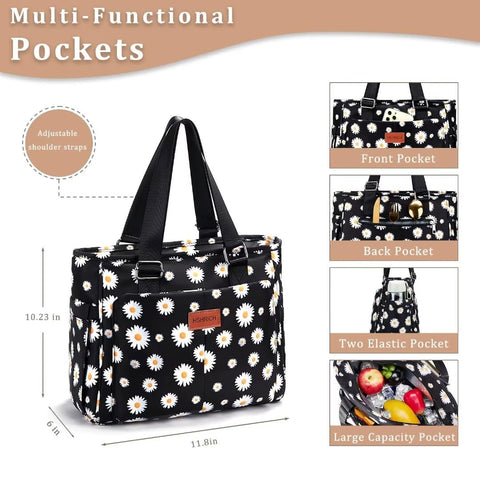 HSHRICH lunch bag with side pockets for organizing essentials on the go.