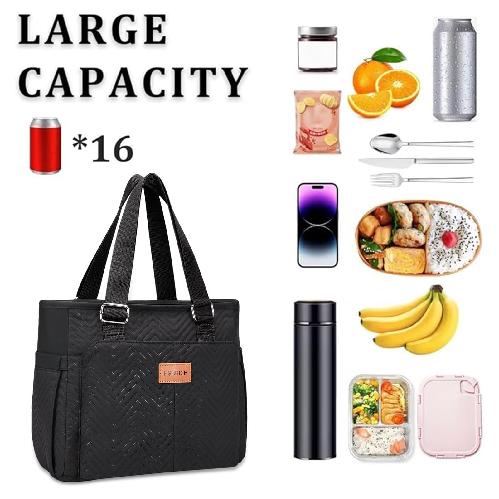 HSHRICH lunch bag side pockets keep napkins and utensils organized