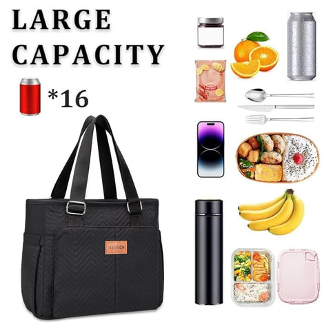 HSHRICH lunch bag side pockets keep napkins and utensils organized