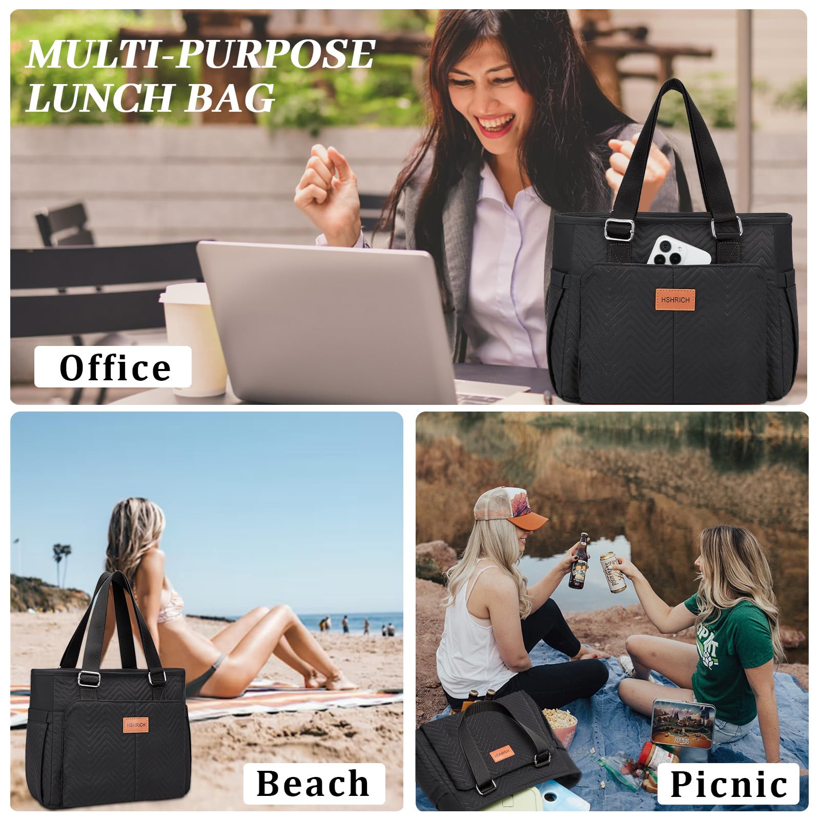 HSHRICH lunch bag top-handle-strap offers versatile carry options