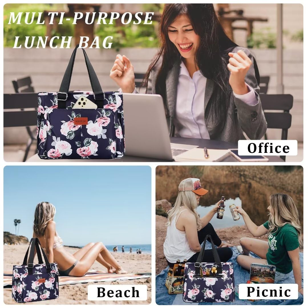 HSHRICH Peony lunch bag outdoor use scene demonstrates portable, reusable design