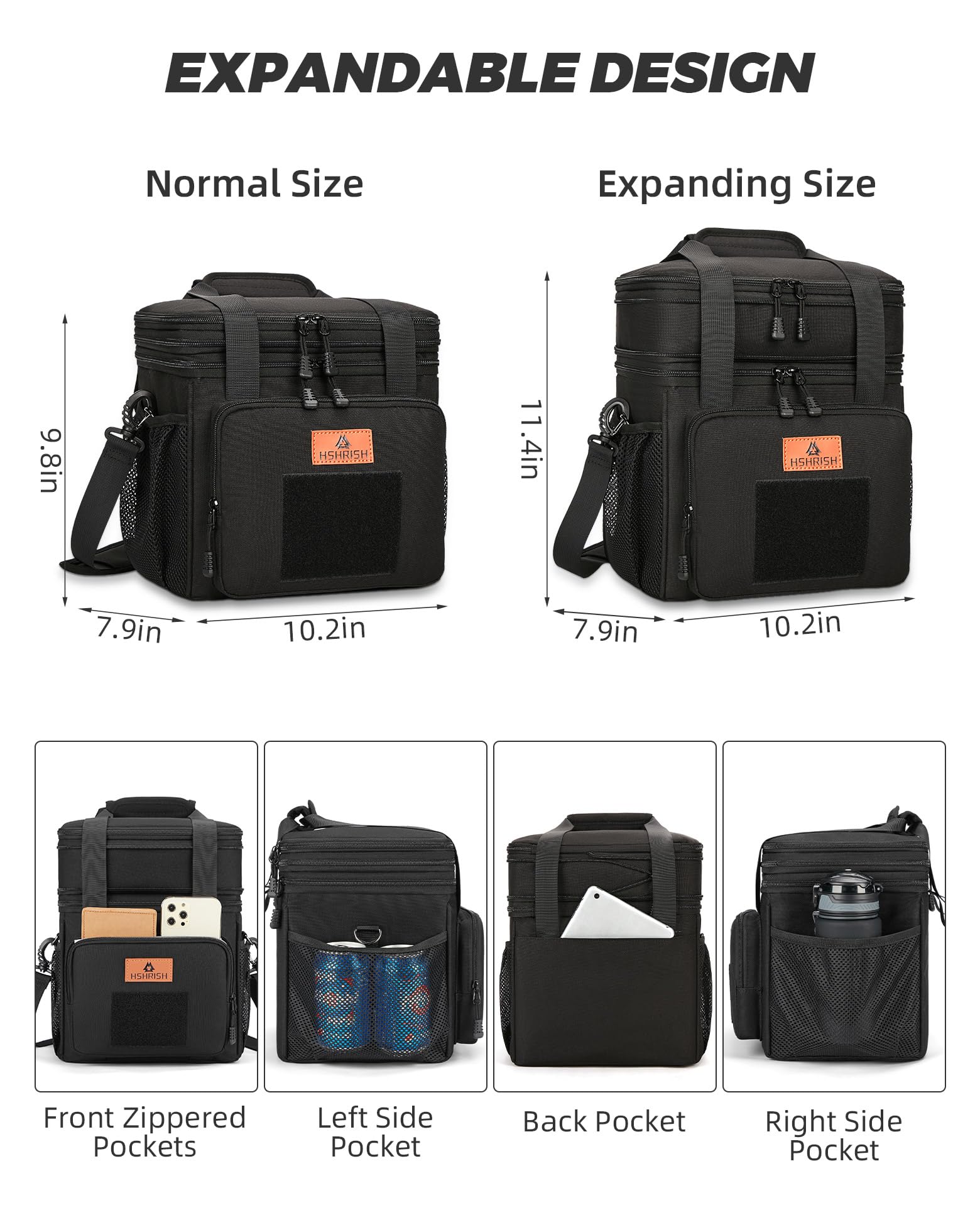 HSHRISH top compartment expandable—separate storage for snacks or beverages.
