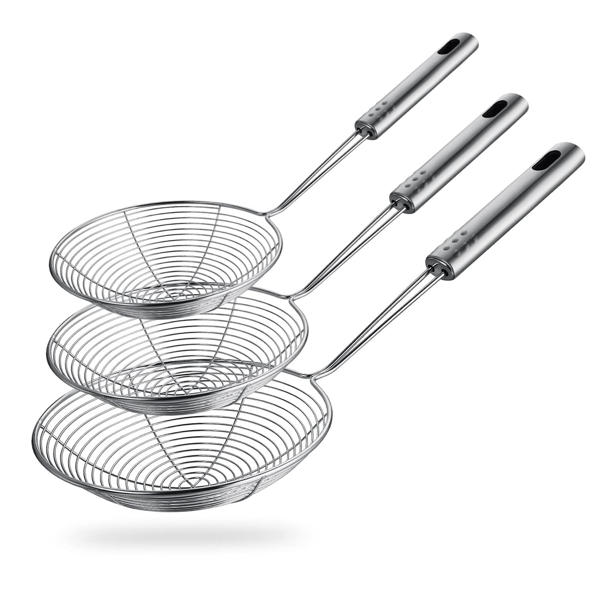HSpiow spider strainer 4.7in diameter for safe frying and draining hot oil.