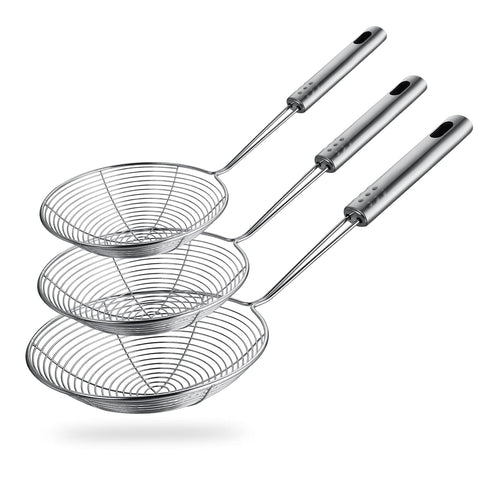 HSpiow spider strainer 4.7in diameter for safe frying and draining hot oil.