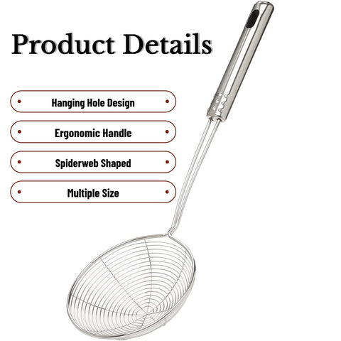 HSpiow spider strainer 5.5in diameter ideal for pasta and vegetables.