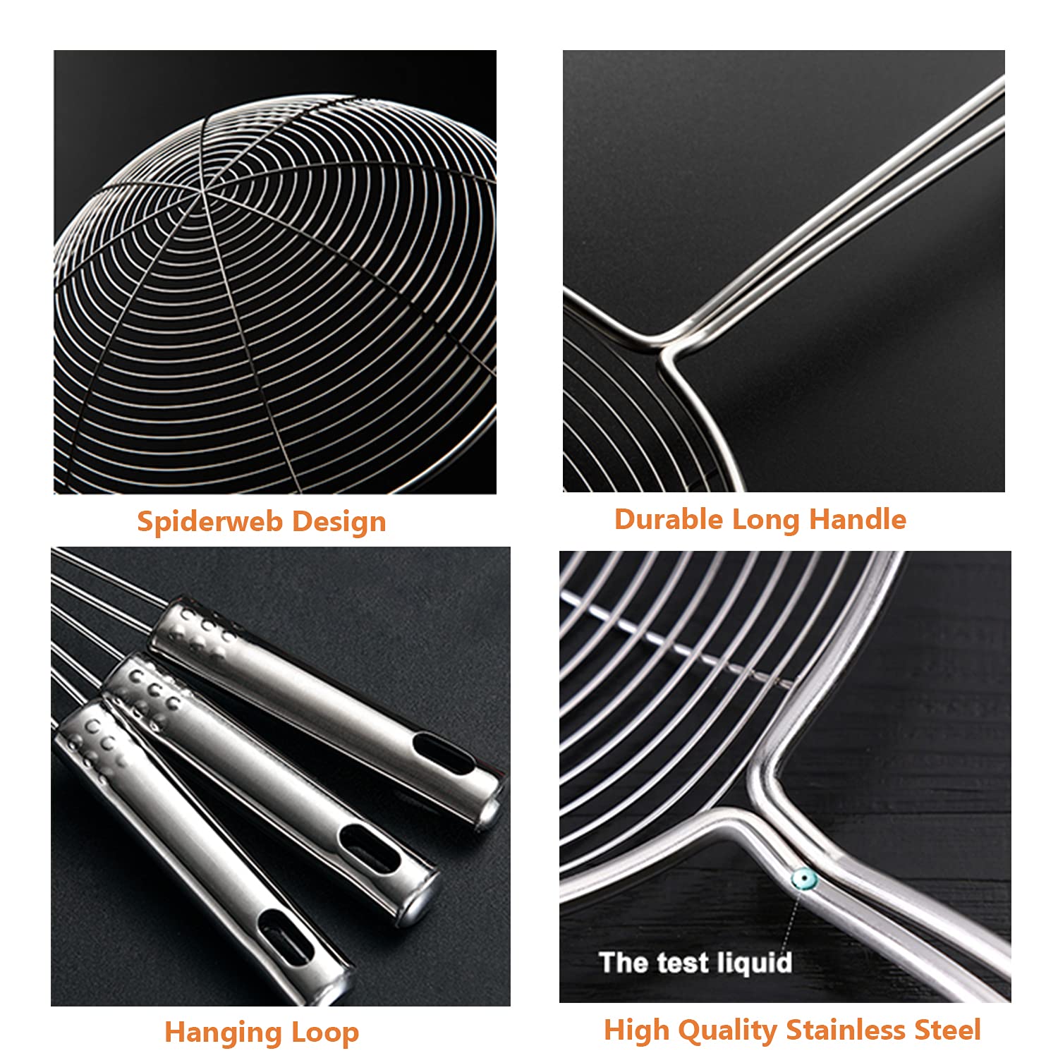 HSpiow spider strainer 6.3in diameter handles large portions safely.