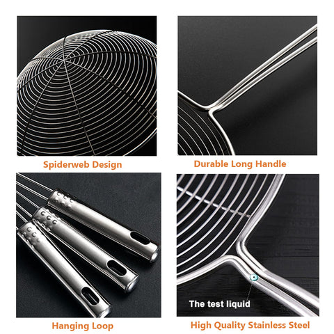 HSpiow spider strainer 6.3in diameter handles large portions safely.