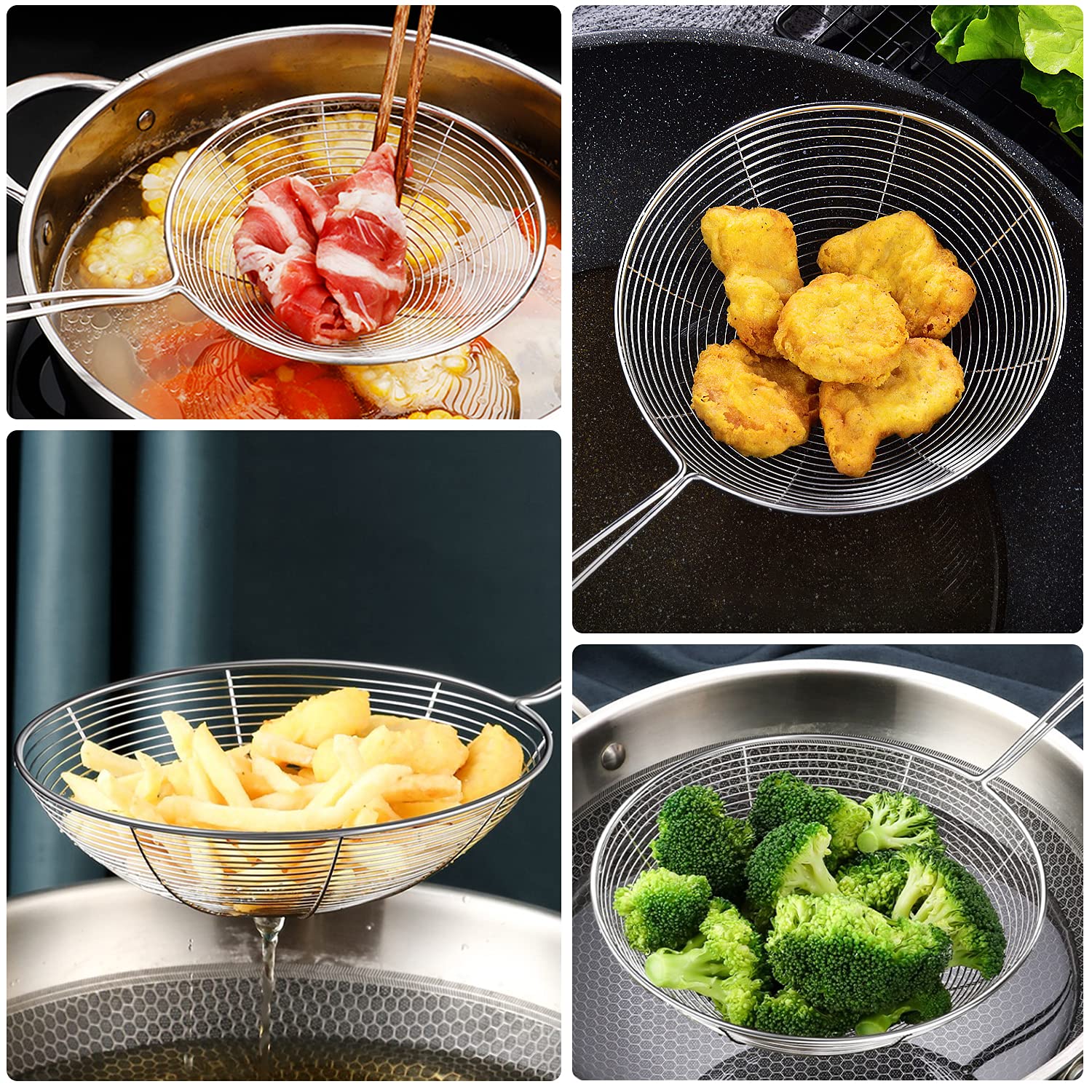 HSpiow dishwasher-safe spider strainer design preserves flavor and easy cleanup.