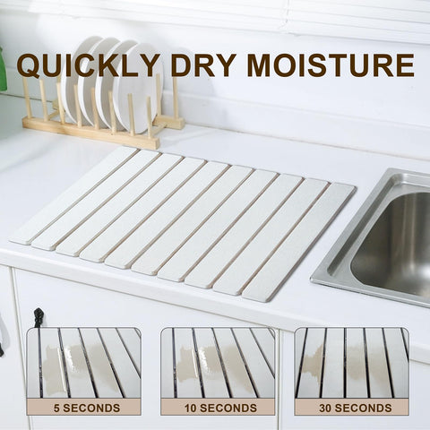 HSPROACC stone drying mat folded for compact storage saves counter space