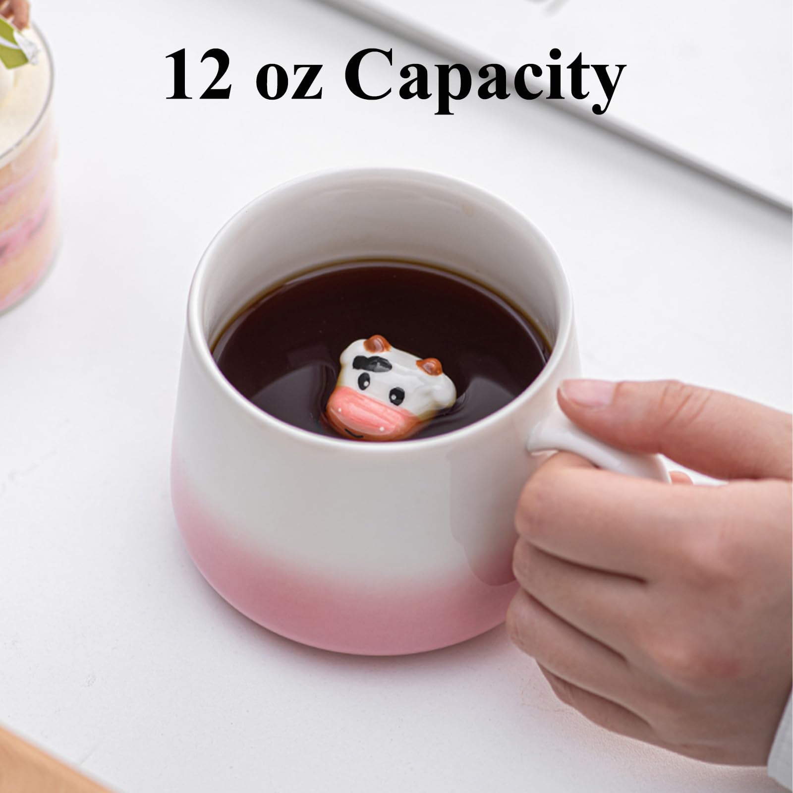 12 oz capacity HS&ROXIN Pink Cow mug for coffee or tea
