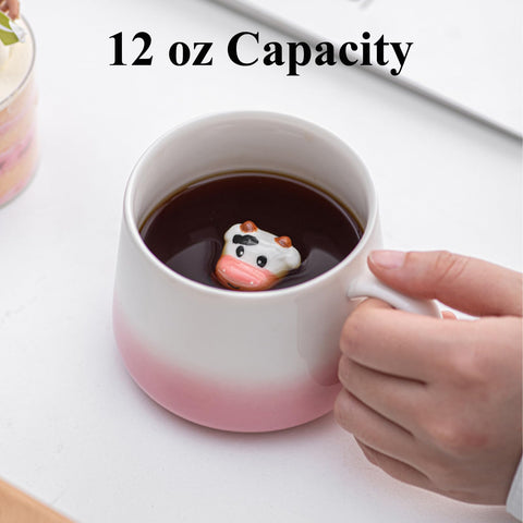 12 oz capacity HS&ROXIN Pink Cow mug for coffee or tea