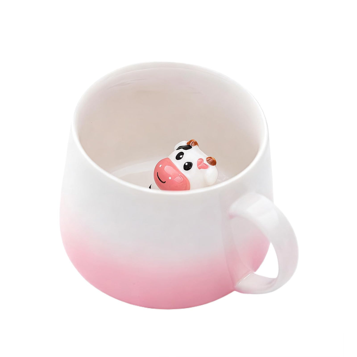 HS&ROXIN Pink Cow mug with inside 3D cow for playful sipping