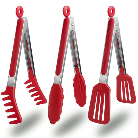 HST 3 Pack 9-inch tongs for versatile cooking and serving with non-stick silicone tips