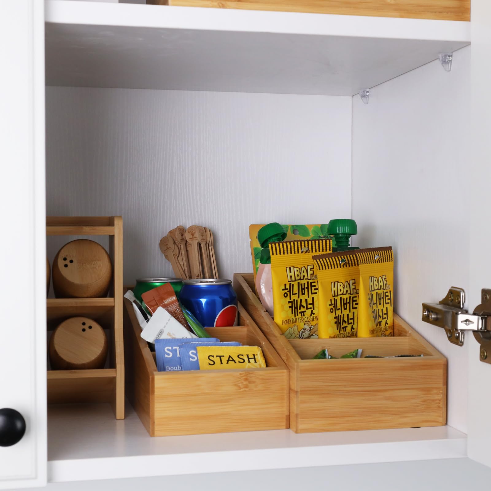 HTB compact size two-pack fits shelves and countertops for versatile storage