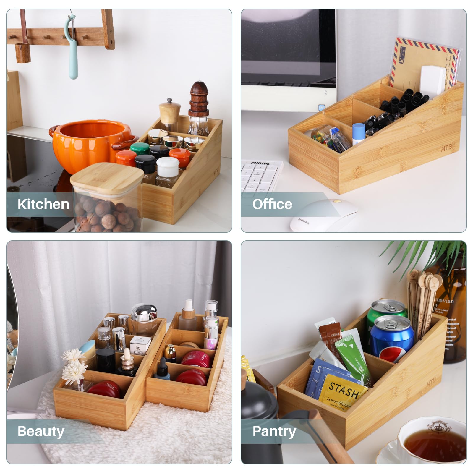 HTB organizer with four removable dividers for customized separation of items