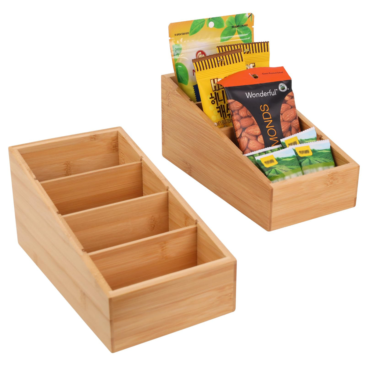 HTB 4-Section Snack Organizer with removable dividers for neat pantry storage and quick access