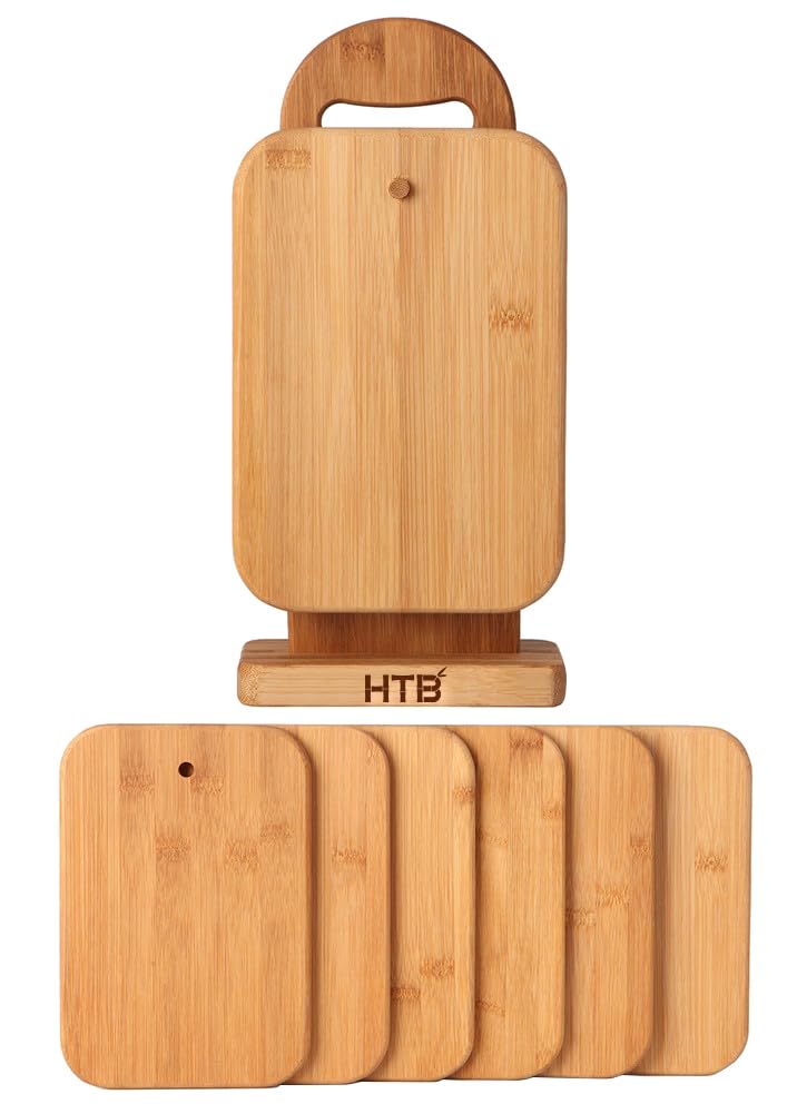 HTB bamboo cutting board set with holder keeps your prep area organized.