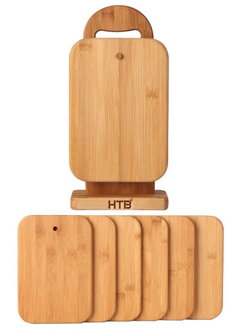 HTB bamboo cutting board set with holder keeps your prep area organized.