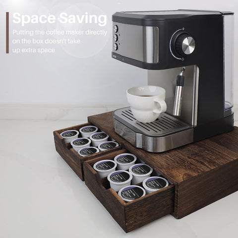 HTB under-coffee-maker setup shows elevated storage.