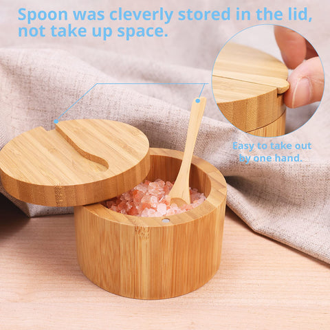 HTB round salt container placed on countertop for easy access