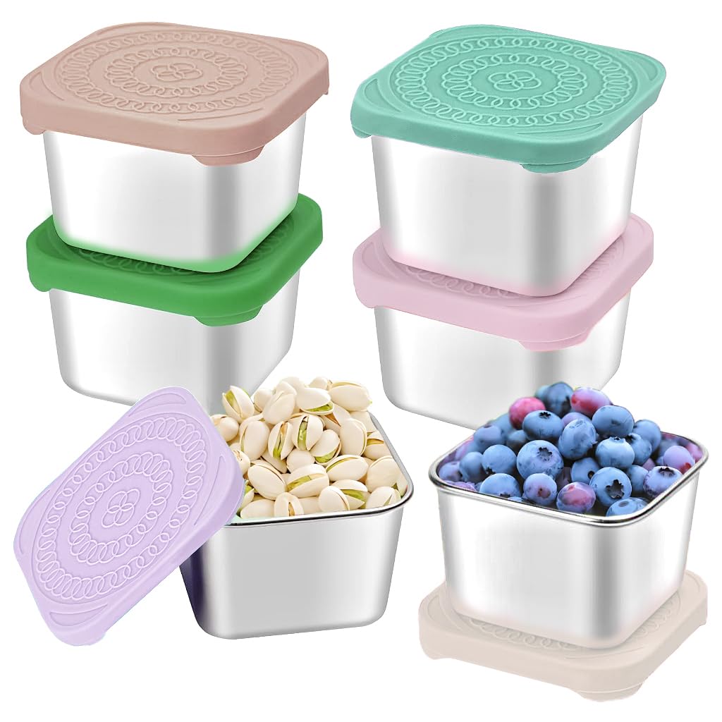 HTEVW six-pack stainless steel snack containers for kids, compact and portable for lunches