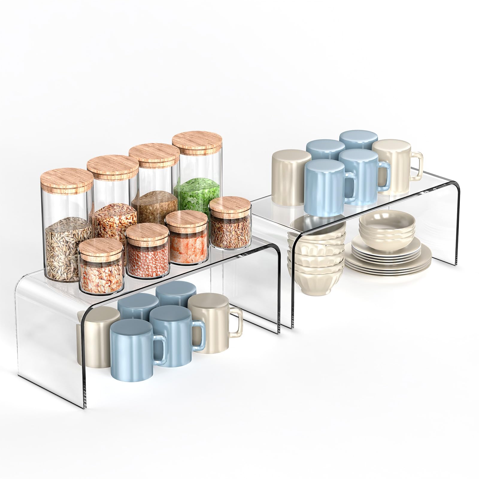 HTRYBNES clear cabinet shelf organizer keeps spice jars visible and accessible.