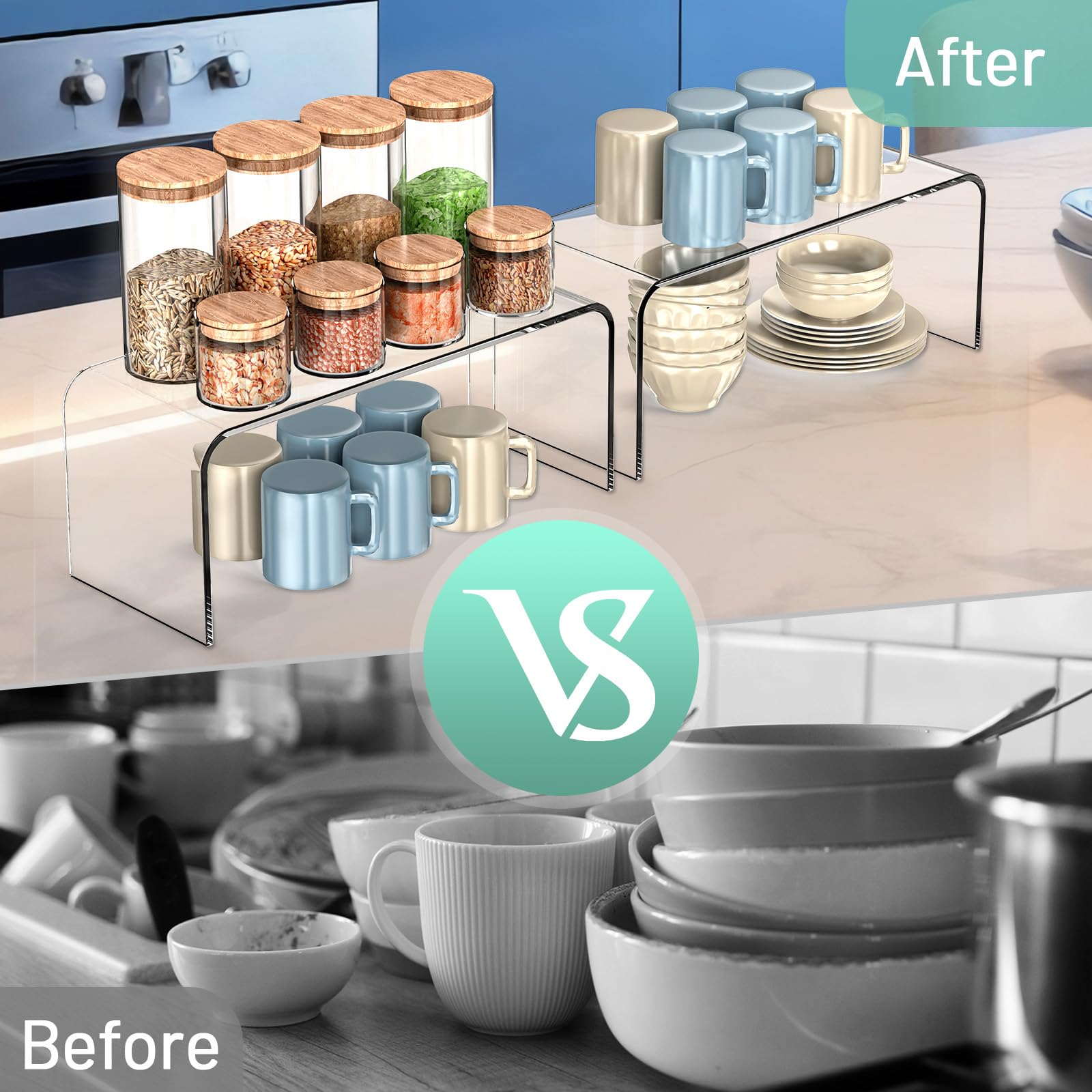HTRYBNES two-pack shelf risers maximize vertical storage in pantry or fridge.