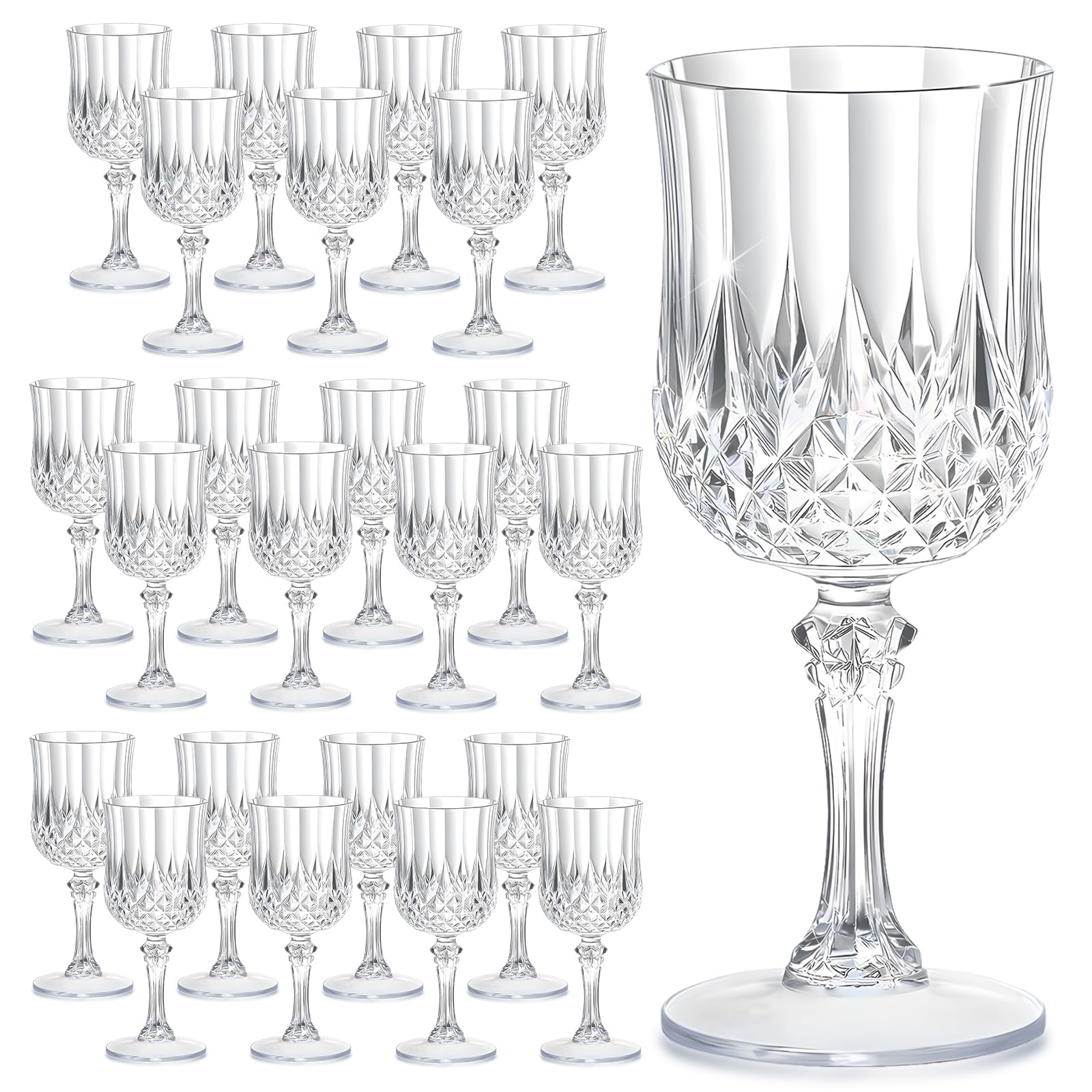 HTTBEIZI 24-pack transparent wine glasses with crystal texture for elegant table settings.