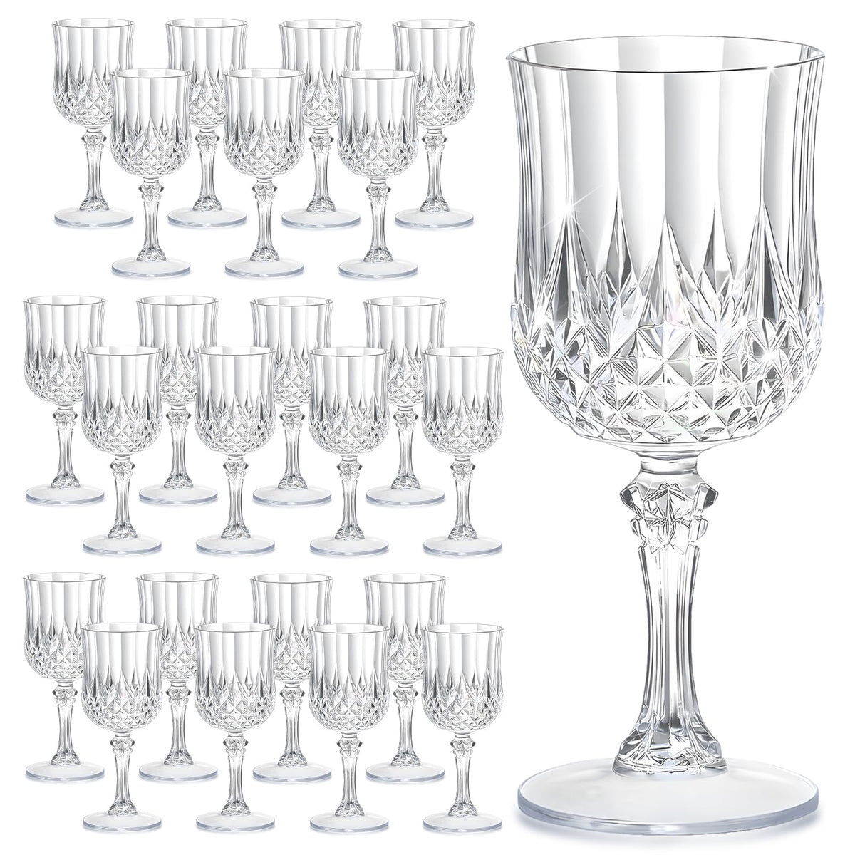 HTTBEIZI 24-pack transparent wine glasses with crystal texture for elegant table settings.