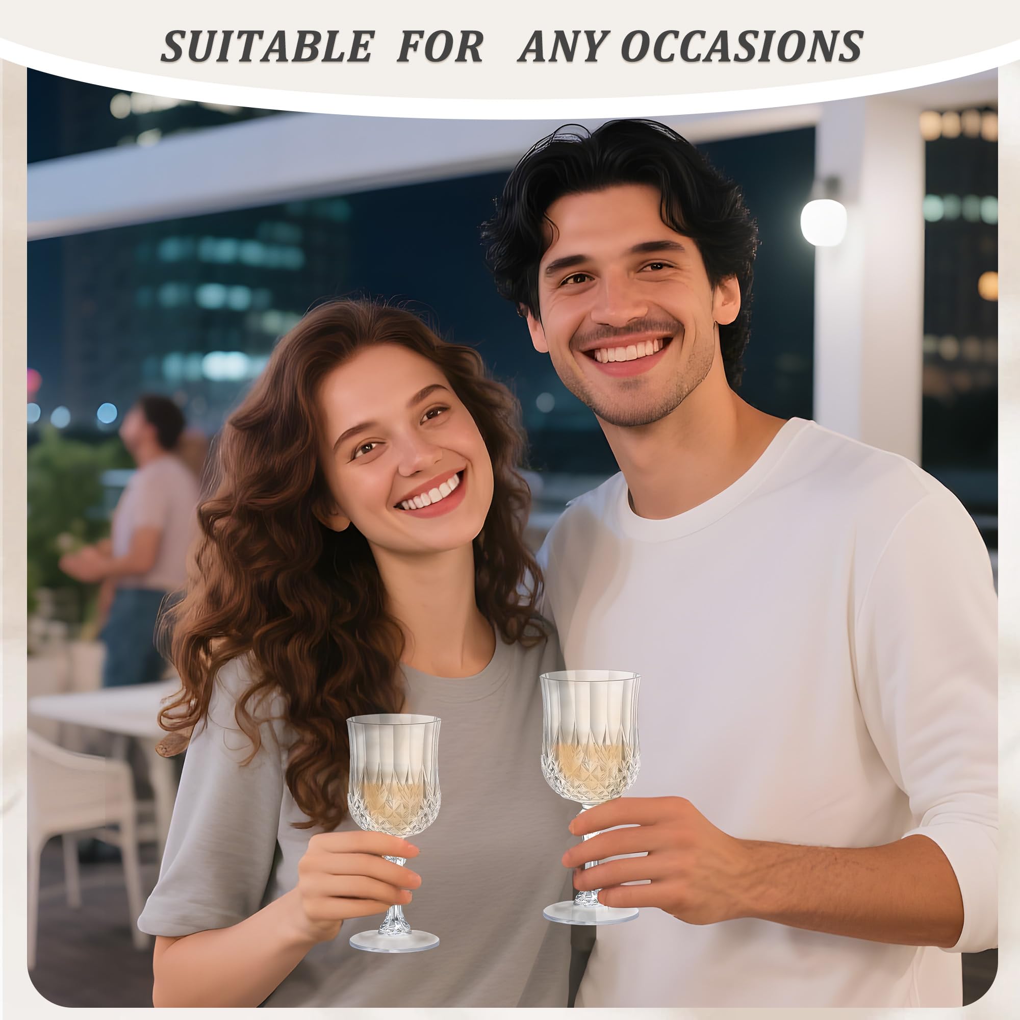 HTTBEIZI champagne-style plastic flutes for toasts with durability.