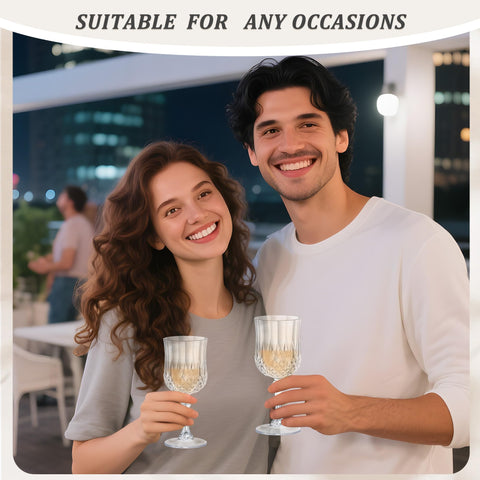HTTBEIZI champagne-style plastic flutes for toasts with durability.