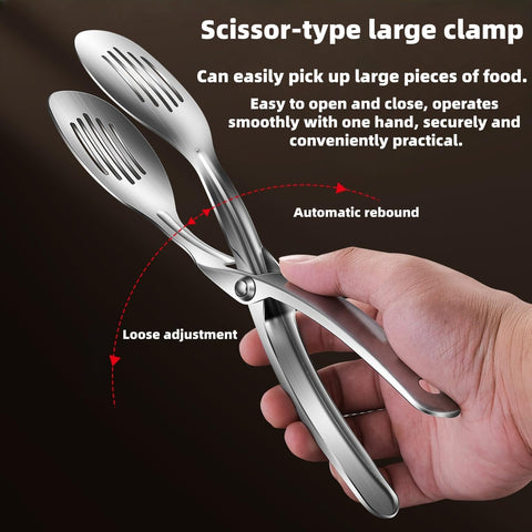 Huakai kitchen tongs feature large jaws for secure grip on meats and breads.