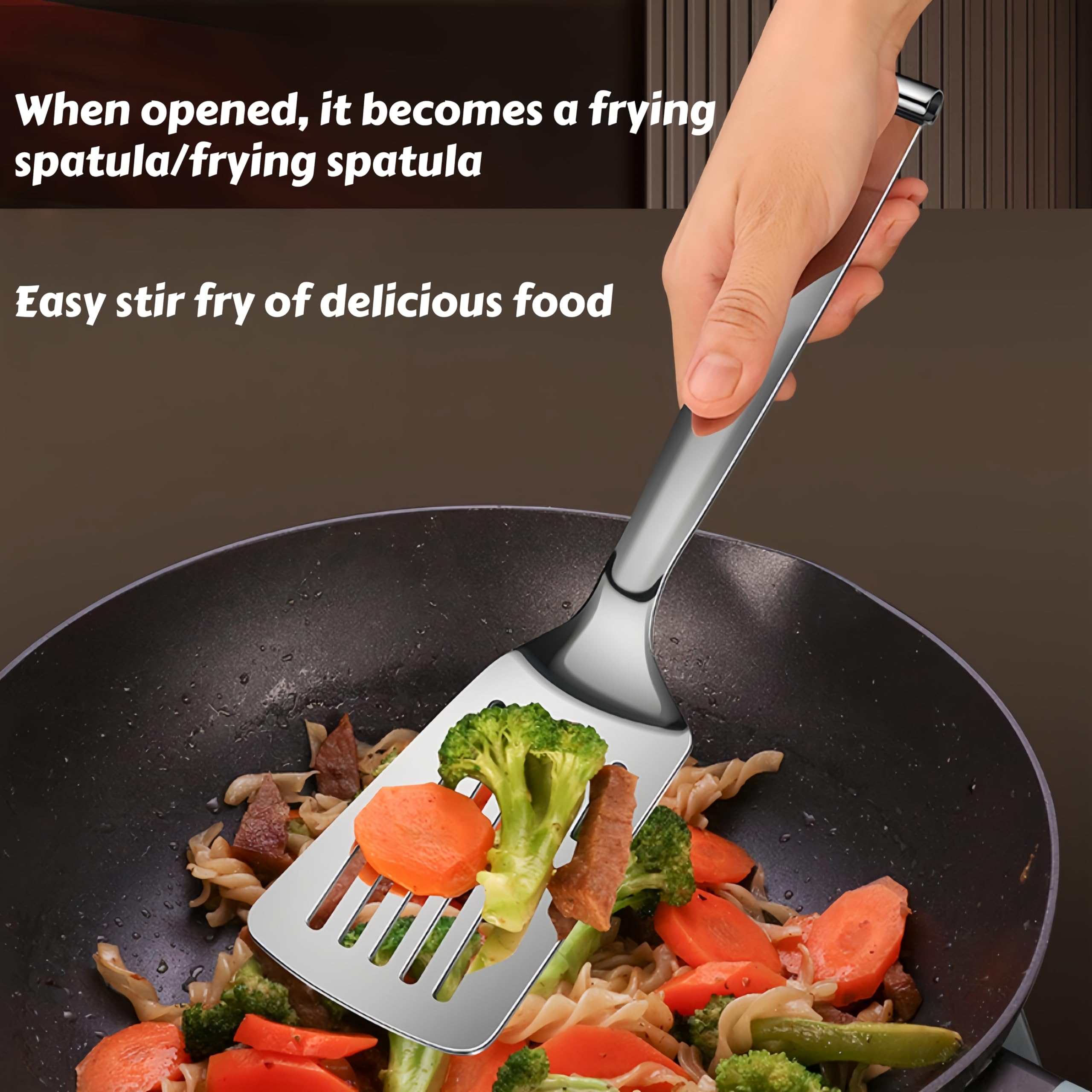 Huakai tongs perforated head drains grease for healthier cooking.