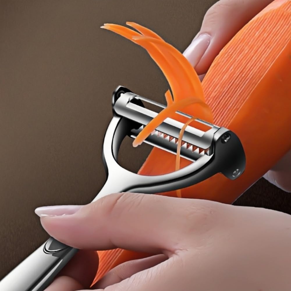 Huakai straight blade glides smoothly, removing only the peel to reduce waste.
