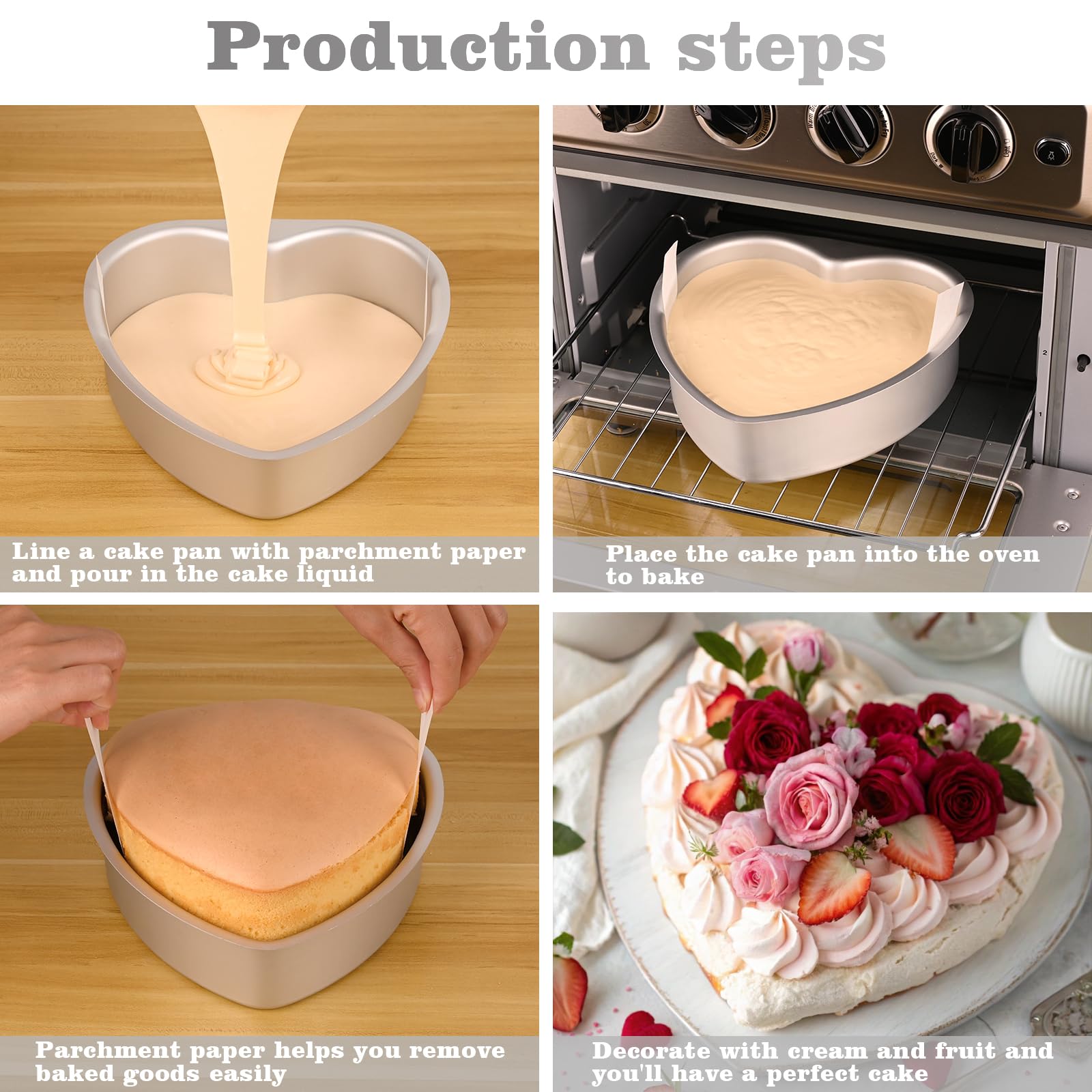HUAKENER aluminum heart pan delivers even heat for consistent baking.