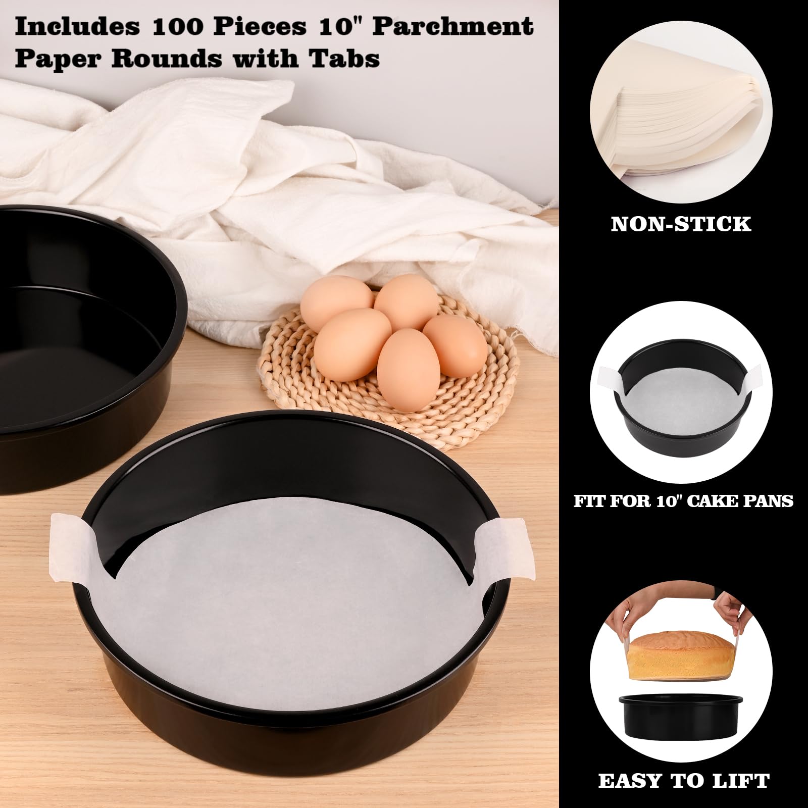 HUAKENER easy-release pans with parchment lift cakes cleanly