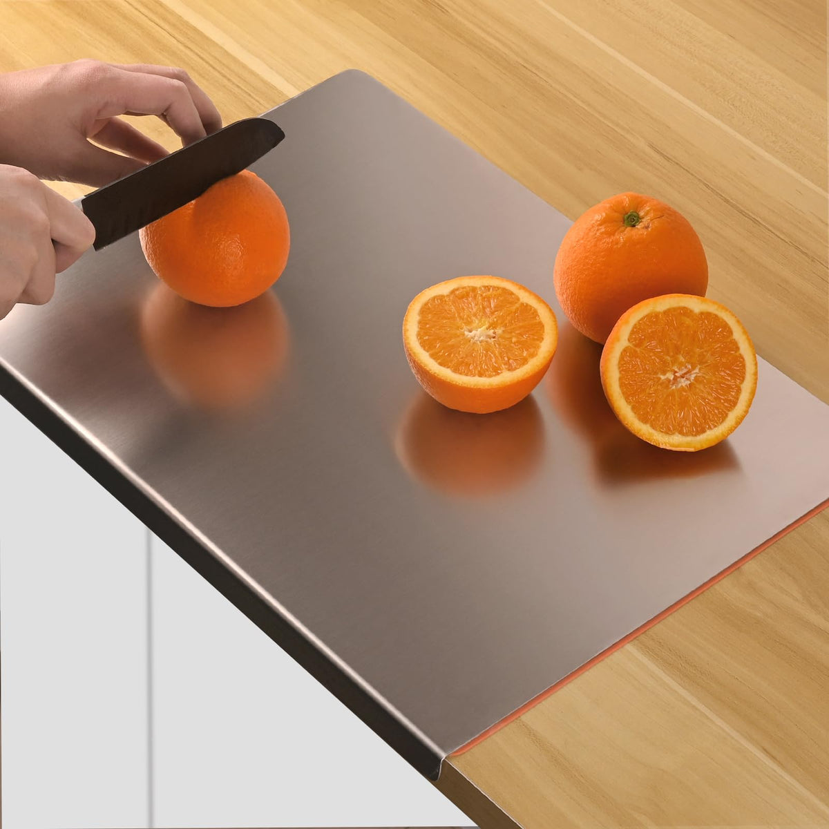 HUAKENER large stainless steel cutting board with counter lip for stable prep