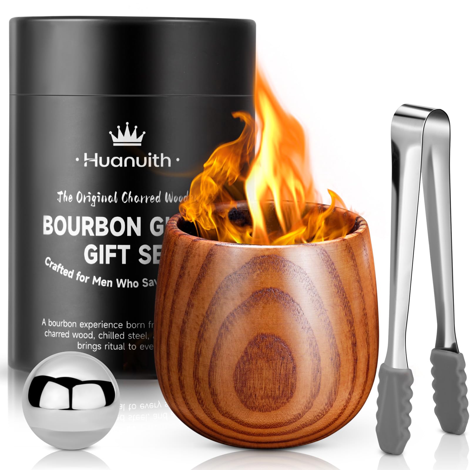 Huanuith charred wood whiskey glass 10oz highlights smoky aroma for a refined sip.