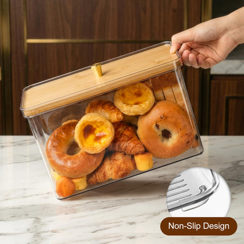 Hudgan Breadbox bamboo lid closes securely for freshness