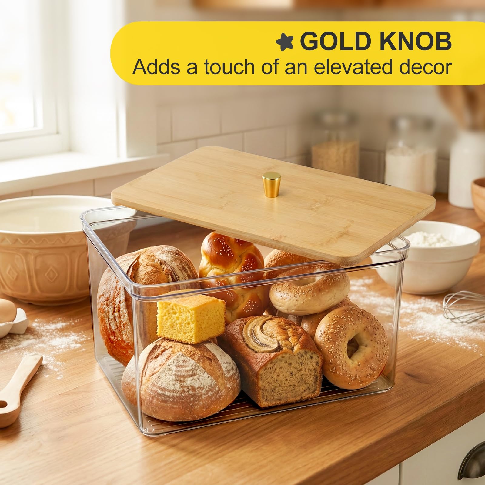 Hudgan Breadbox gold knob detail adds easy access and style