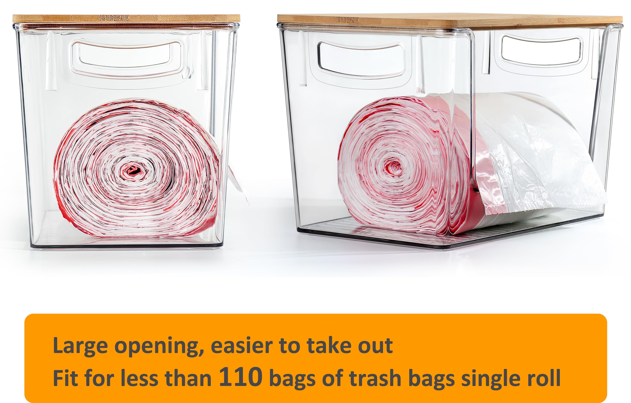 Hudgan open-front design offers quick access to items without removing the lid.