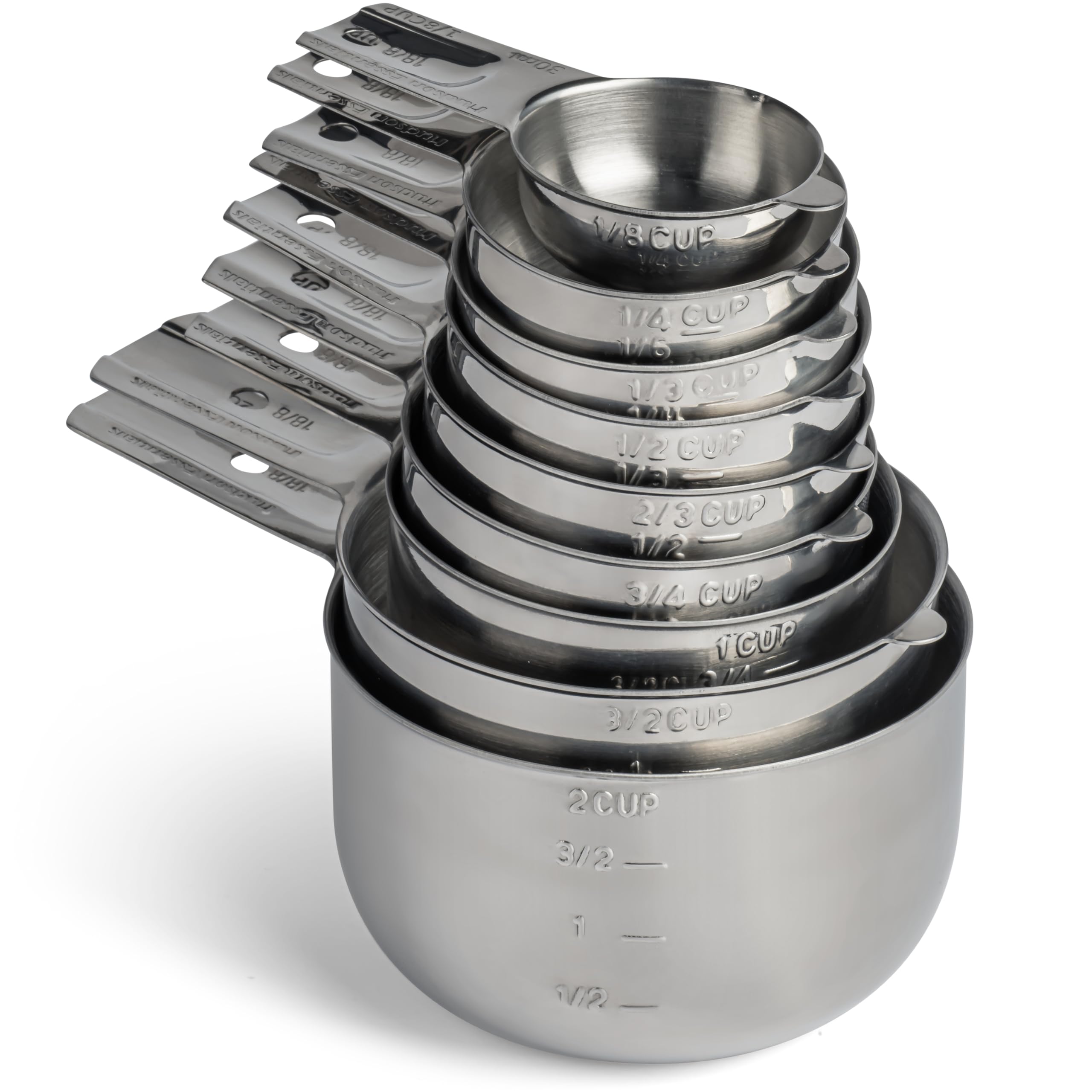 Hudson Essentials 9-piece set stacked for compact kitchen storage.