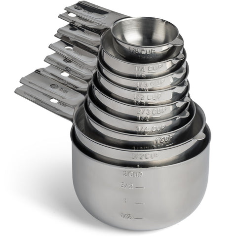 Hudson Essentials 9-piece set stacked for compact kitchen storage.