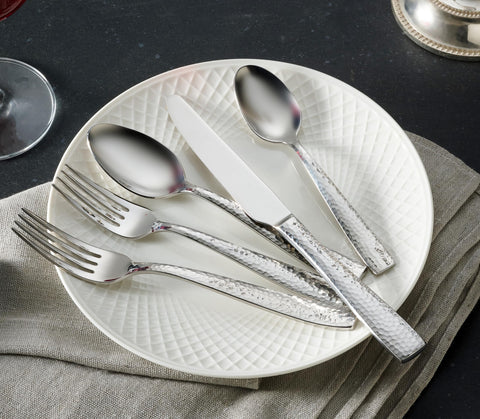 Hudson Essentials hammered flatware with bright mirror finish for occasions