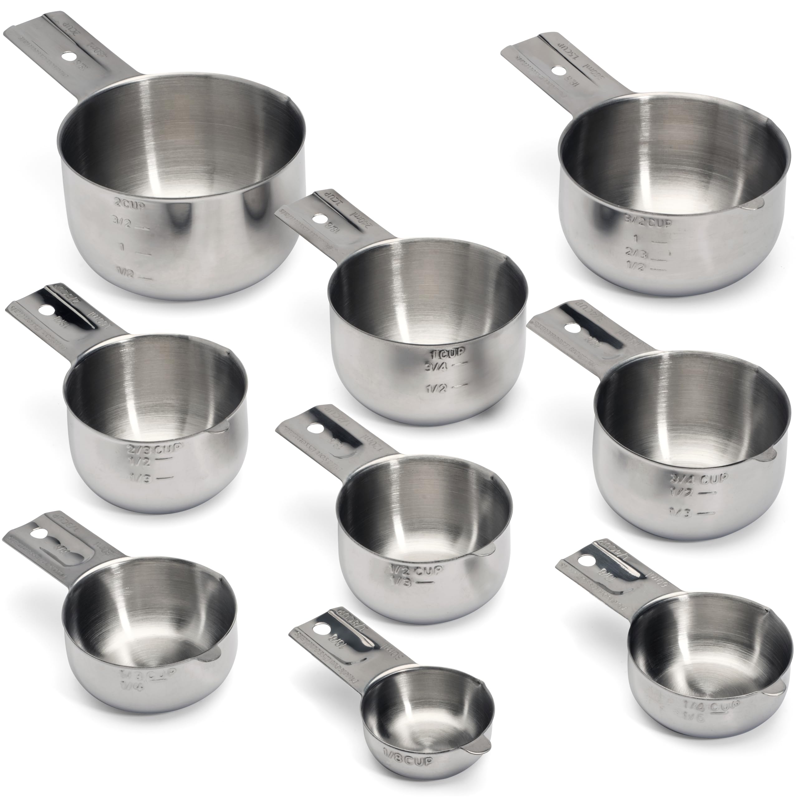 Hudson Essentials stainless steel cups with pour spout for controlled pouring.