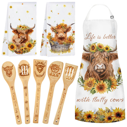 HUFAND Highland cow apron with adjustable buckle for comfortable cooking.