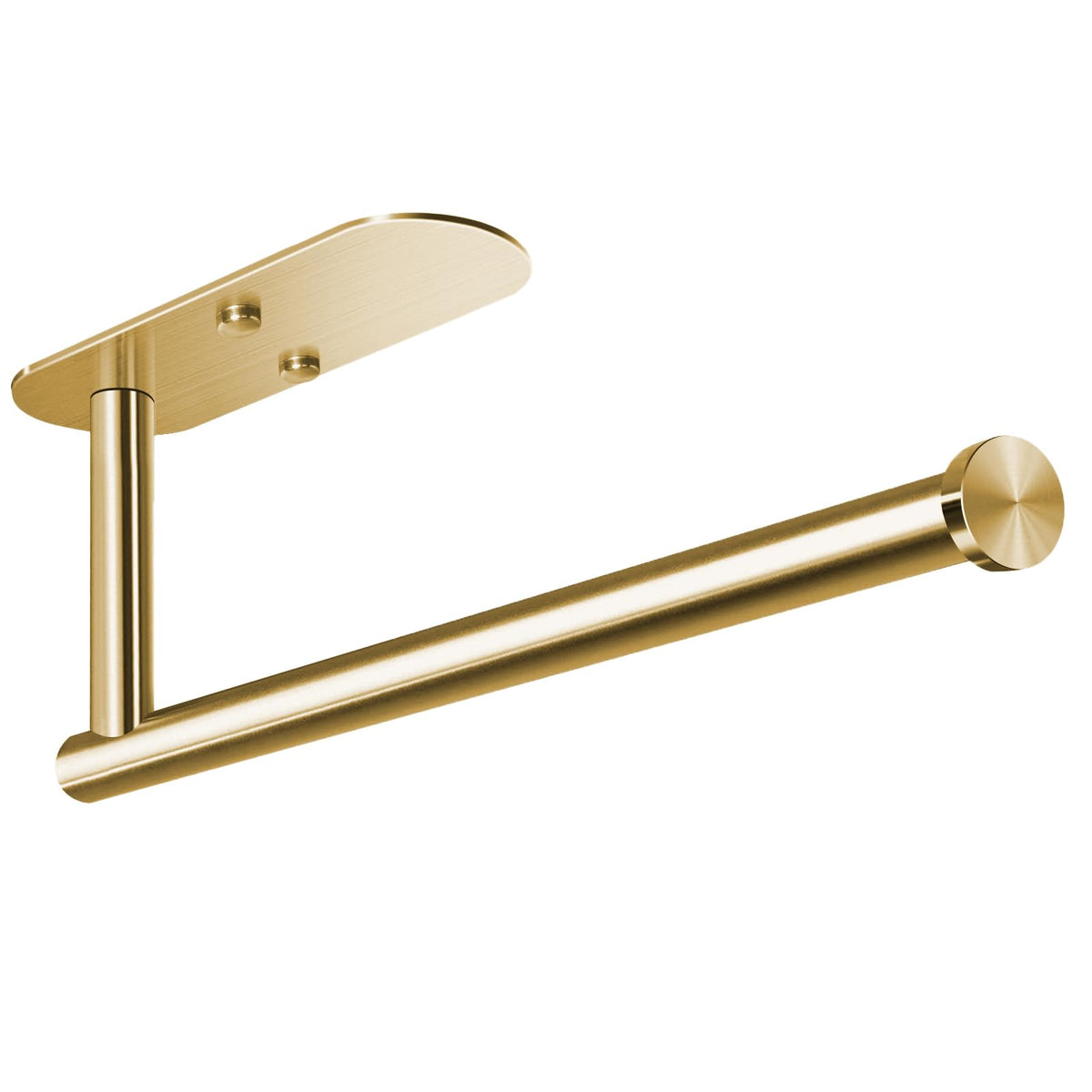 HUFEEOH under-cabinet paper towel holder in gold finish for clutter-free counter space.